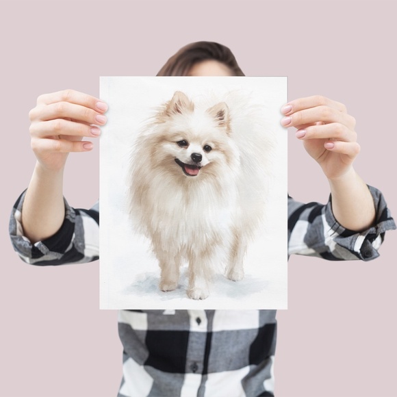 Watercolor Pomeranian Dog Portrait Art Print – Unframed Fine Art Poster - Picture 4 of 5